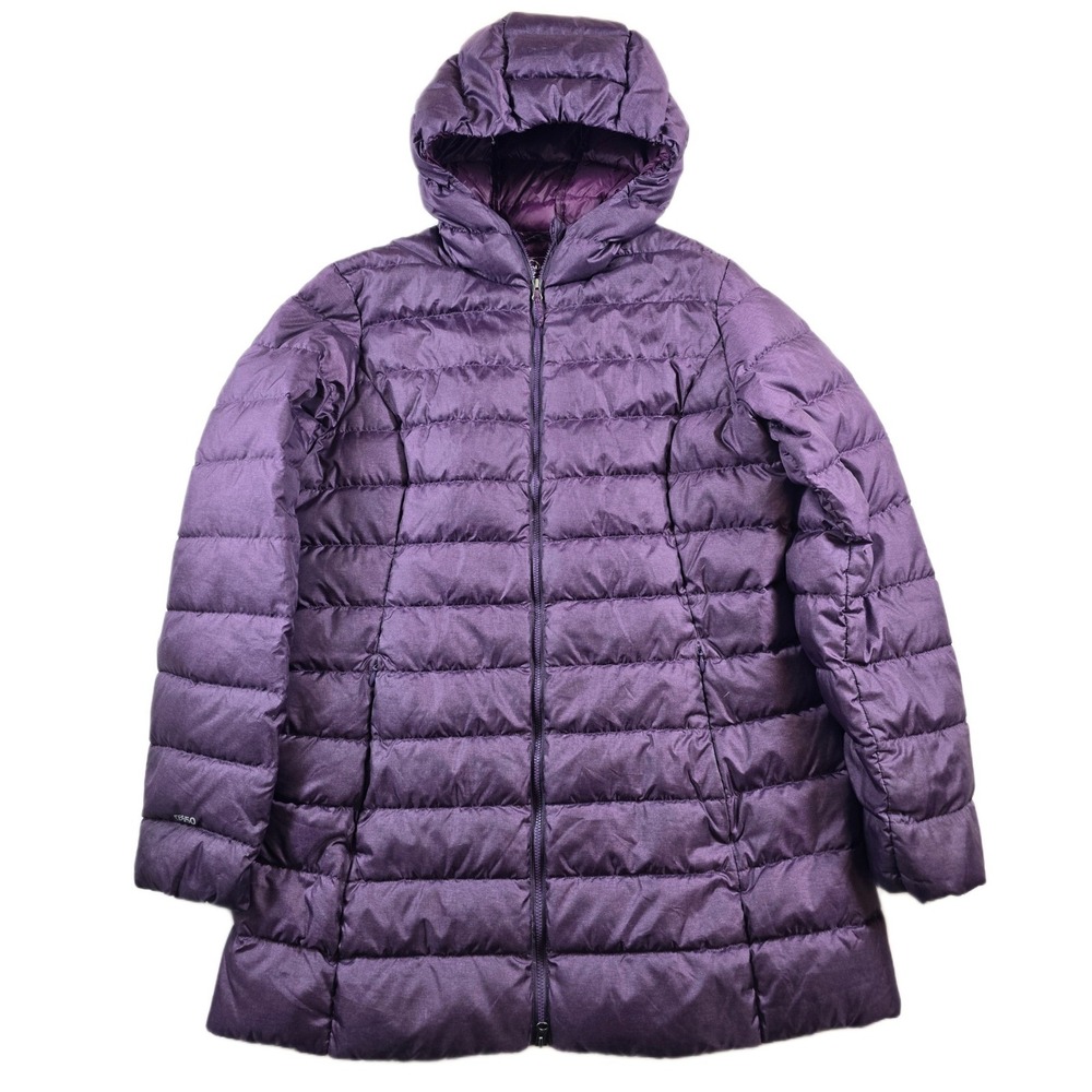 Eddie Bauer Down Puffer Parka Women Large Purple 650 Fill Hooded Jacket EB650